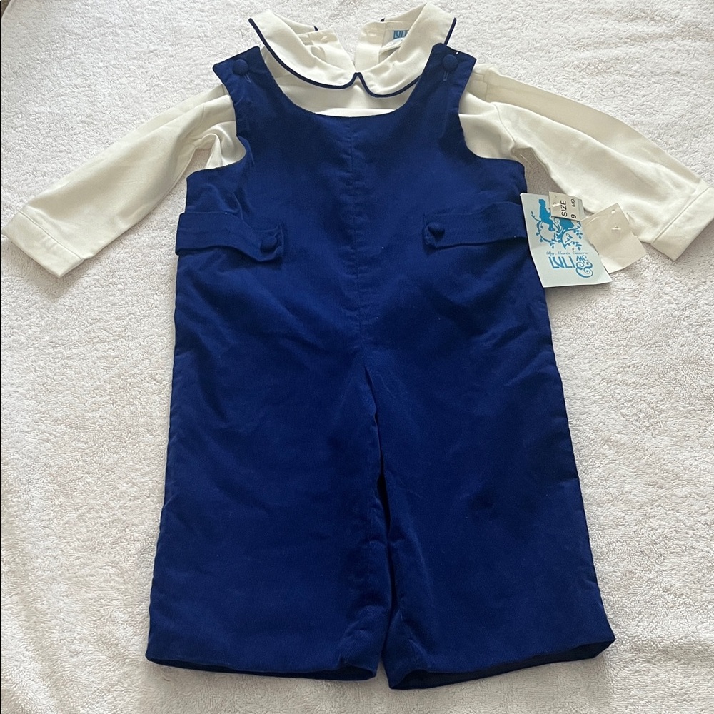 Nwt Luli & Me Maria Casero 2 piece set blue corduroy jumper with white Top 9m
